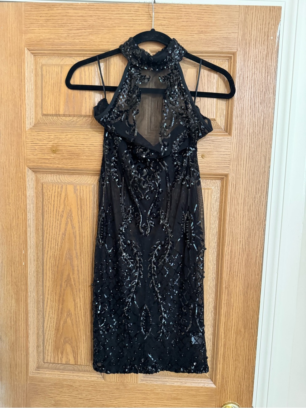 Fashion Nova Black Halter neck Sequin and beaded Sheath Dress